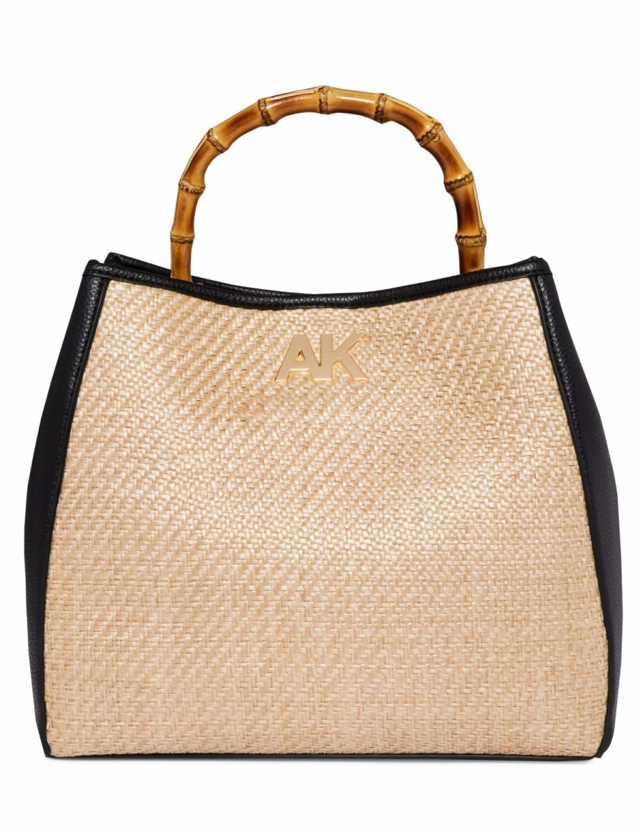 Handbags * | Madden Handbags Bamboo Top Handle Straw Tote Black / Straw