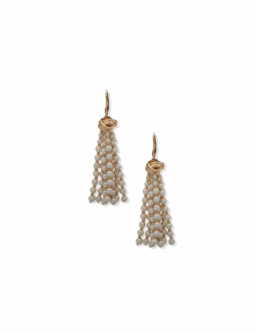 Watches & Jewelry * | The Jewelry Group Knot With Pearl Tassel Earrings Gold Tone