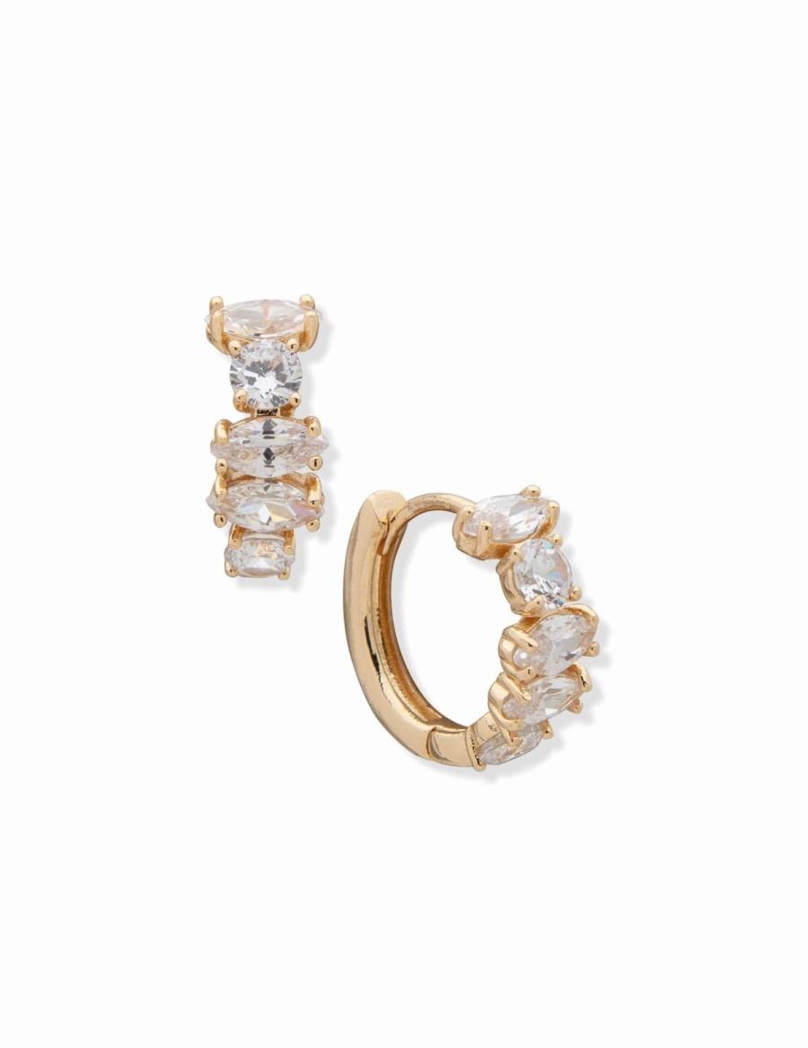 Watches & Jewelry * | The Jewelry Group Navette Round Stone Hoops Gold-Tone