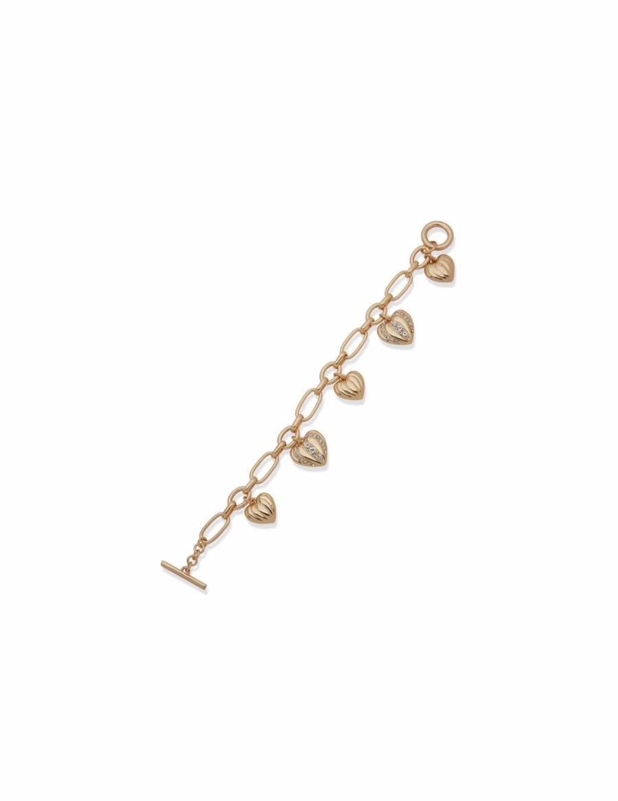 Watches & Jewelry * | The Jewelry Group Heart Charms Crystal Bracelet Gold Tone