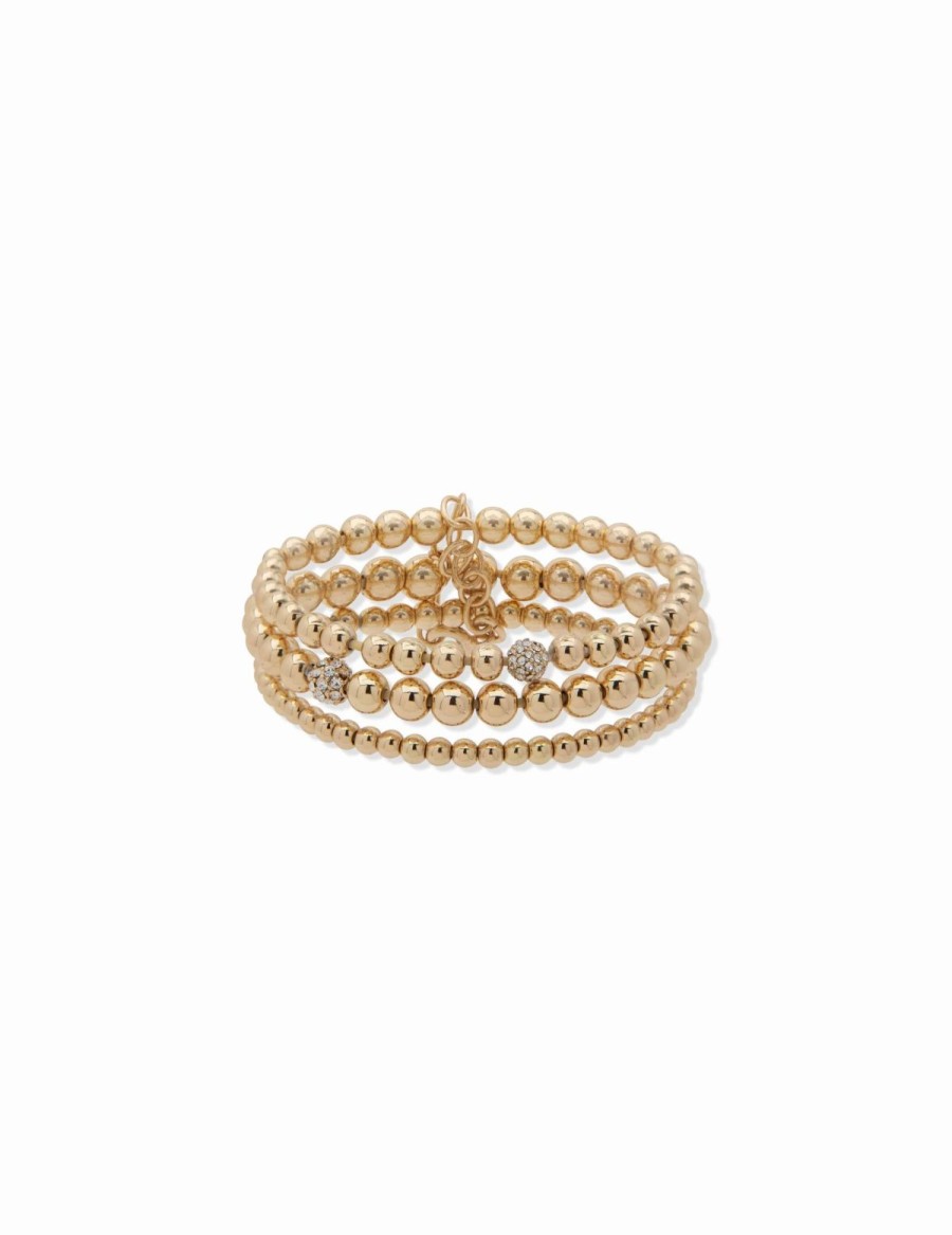 Watches & Jewelry * | The Jewelry Group Beaded 3 Stretch Bracelet Gold-Tone