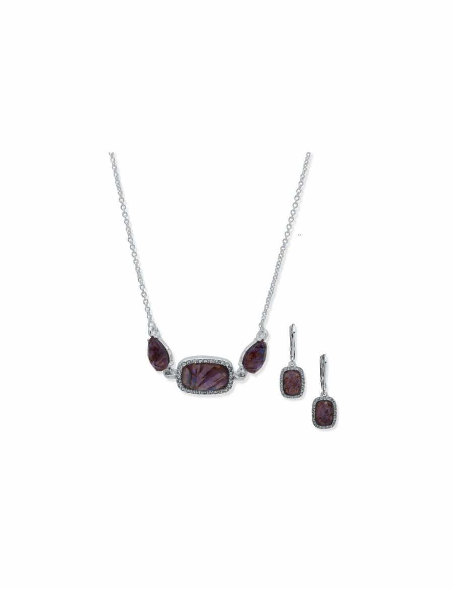 Watches & Jewelry * | The Jewelry Group Abalone Necklace And Earring Set In Pouch Silver Tone