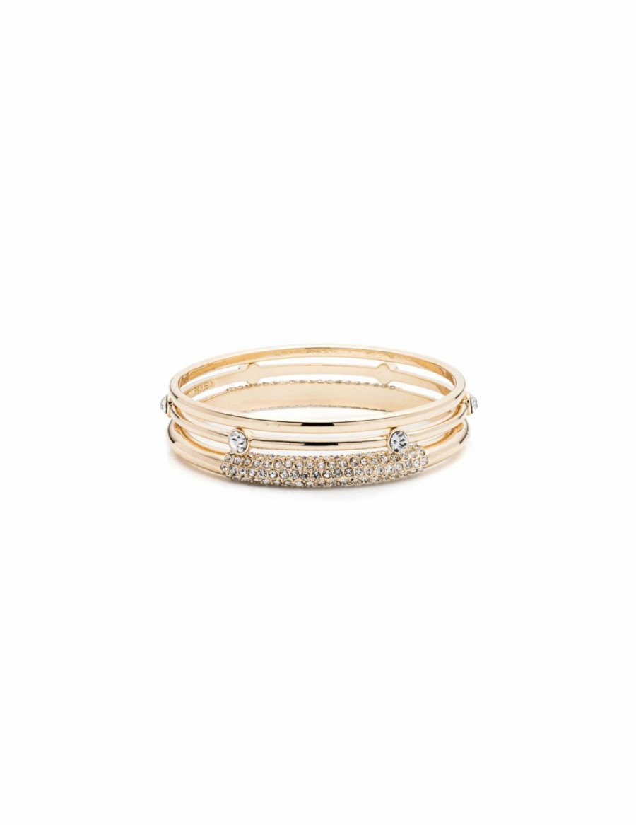 Watches & Jewelry * | The Jewelry Group Thicker Trio Bangles Bracelet Gold-Tone