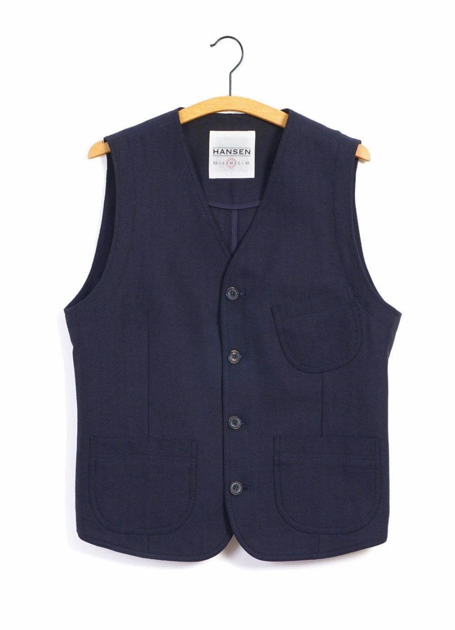 Tops * | Hansen Garments Harald | Casual Waistcoat | Indigo