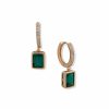 Watches & Jewelry * | The Jewelry Group Hoop With Emerald Stone Pierced Earrings Gold Tone