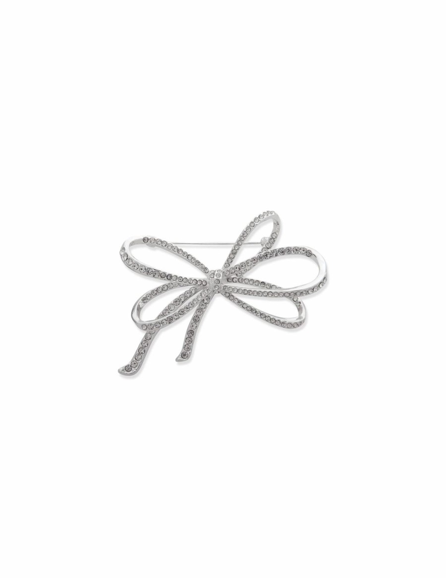 Watches & Jewelry * | The Jewelry Group Sparkling Bow Brooch Silver-Tone