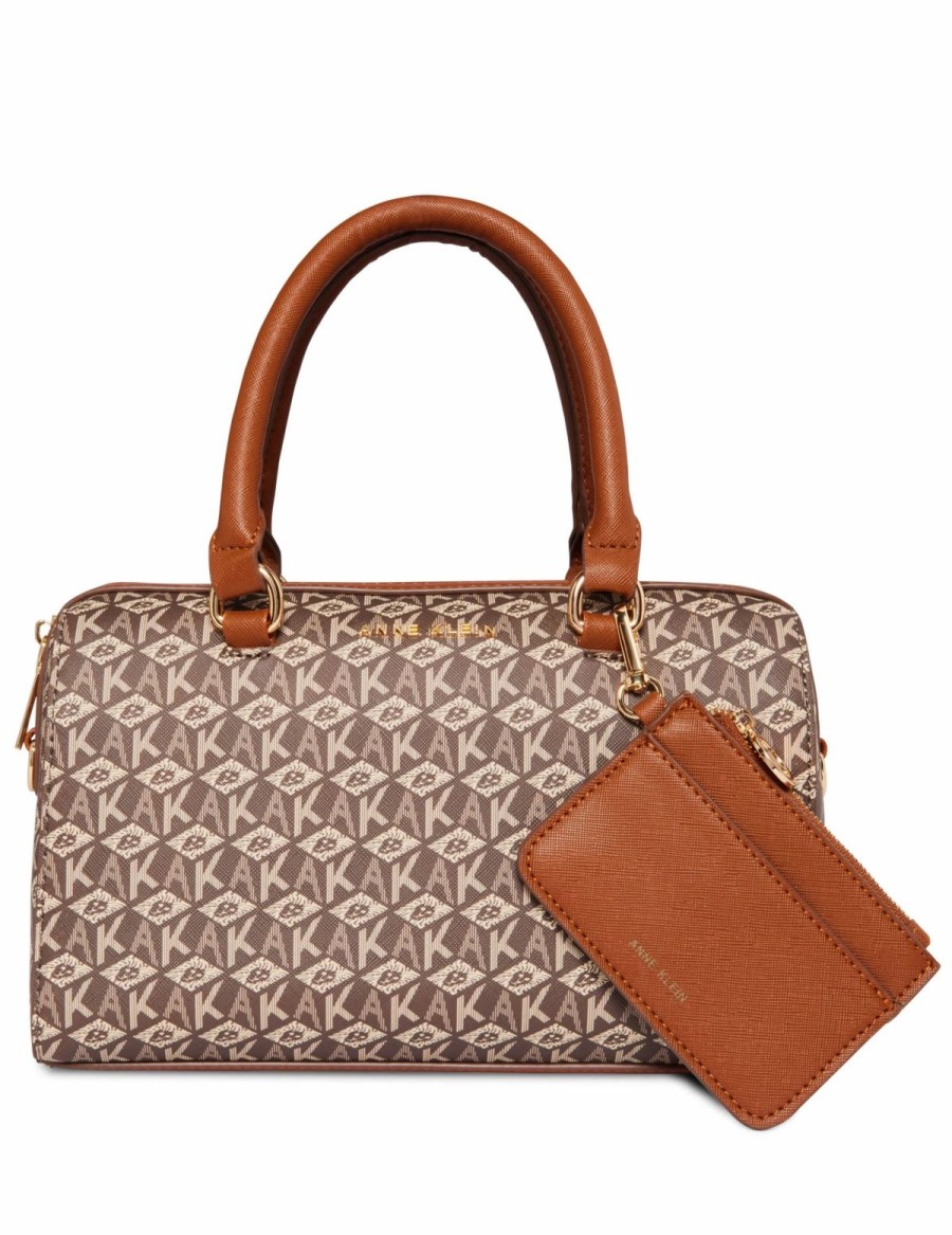 Handbags * | Madden Handbags Mini Ak Cube Logo Satchel Cream-Brown / Saddle