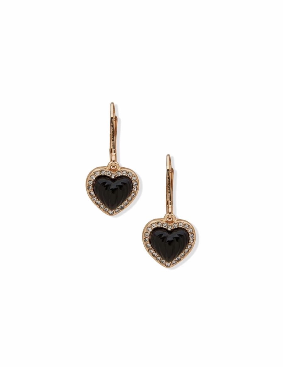 Watches & Jewelry * | The Jewelry Group Heart Drop Jet Pierced Earrings Gold Tone