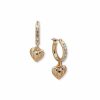 Watches & Jewelry * | The Jewelry Group Pave Hoop With Heart Drop Pierced Earrings Gold Tone