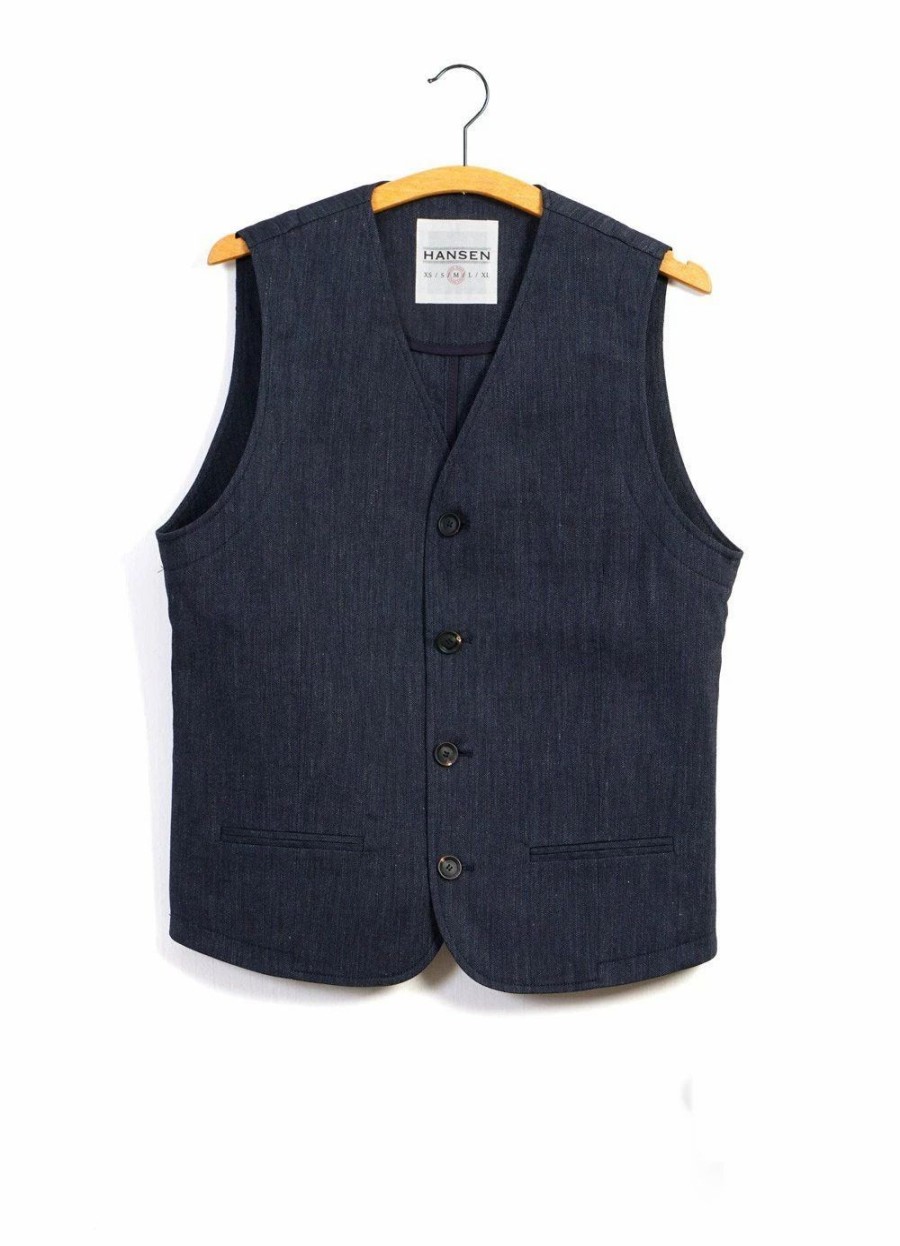 Tops * | Hansen Garments Daniel | Four Button Waistcoat | Navy Melange