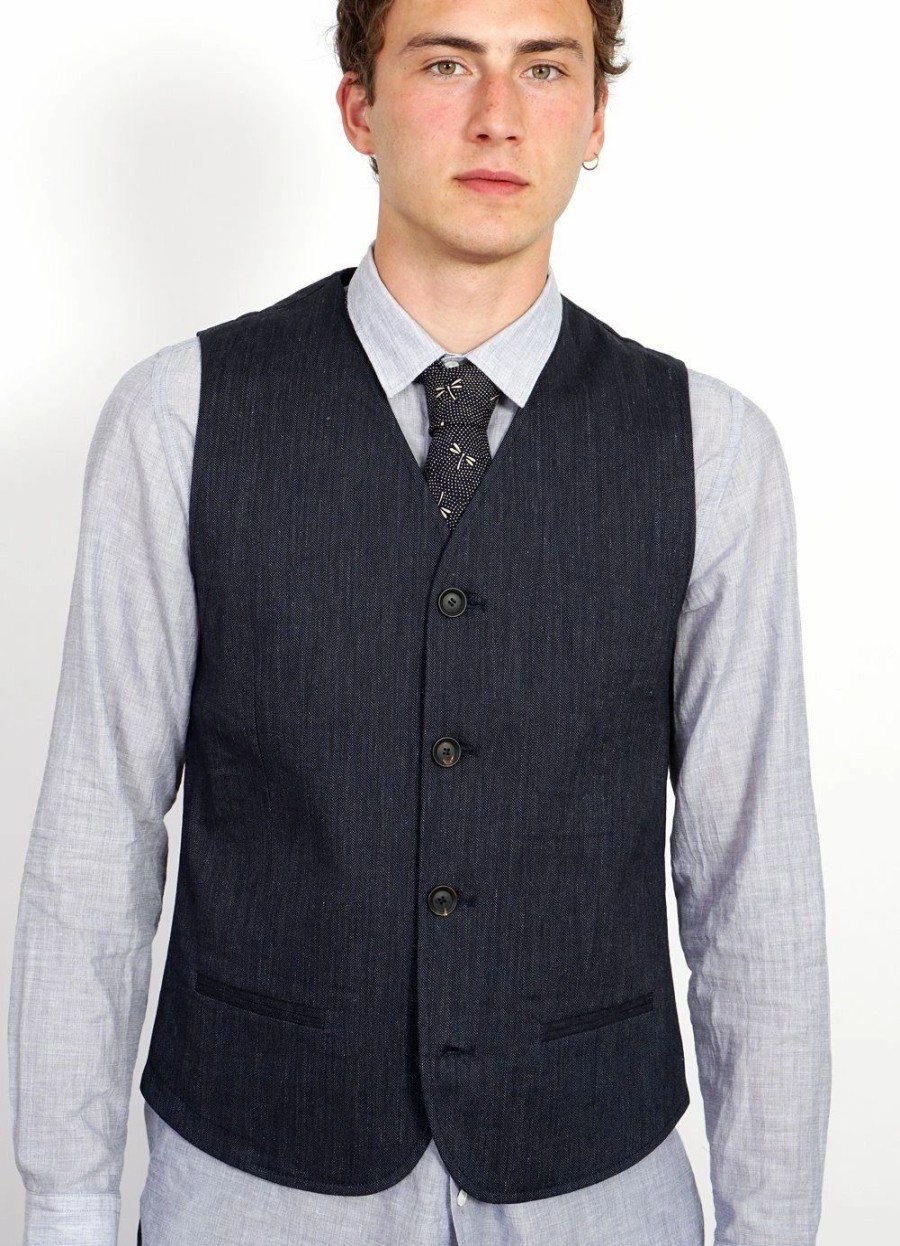 Tops * | Hansen Garments Daniel | Four Button Waistcoat | Navy Melange