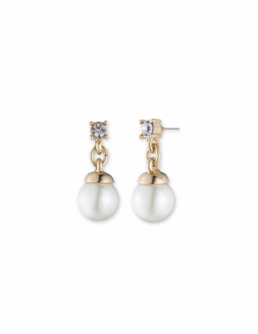 Watches & Jewelry * | The Jewelry Group Gold-Tone Blanc Faux Pearl Earrings With Crystal Accent Blanc&Gold-Tone