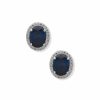 Watches & Jewelry * | The Jewelry Group Oval Halo Button Sapphire Pierced Earrings Silver Tone