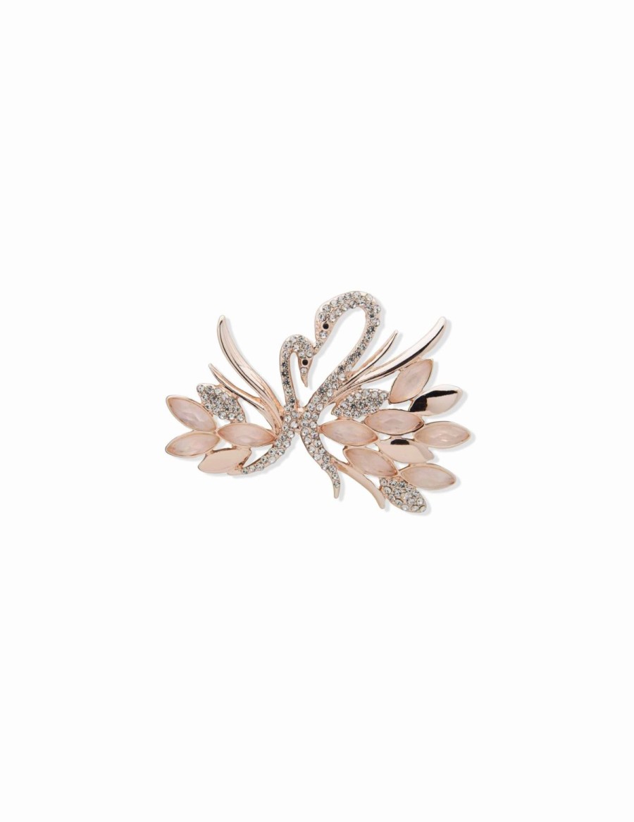 Watches & Jewelry * | The Jewelry Group And Crystal Swan Brooch Rose Gold-Tone