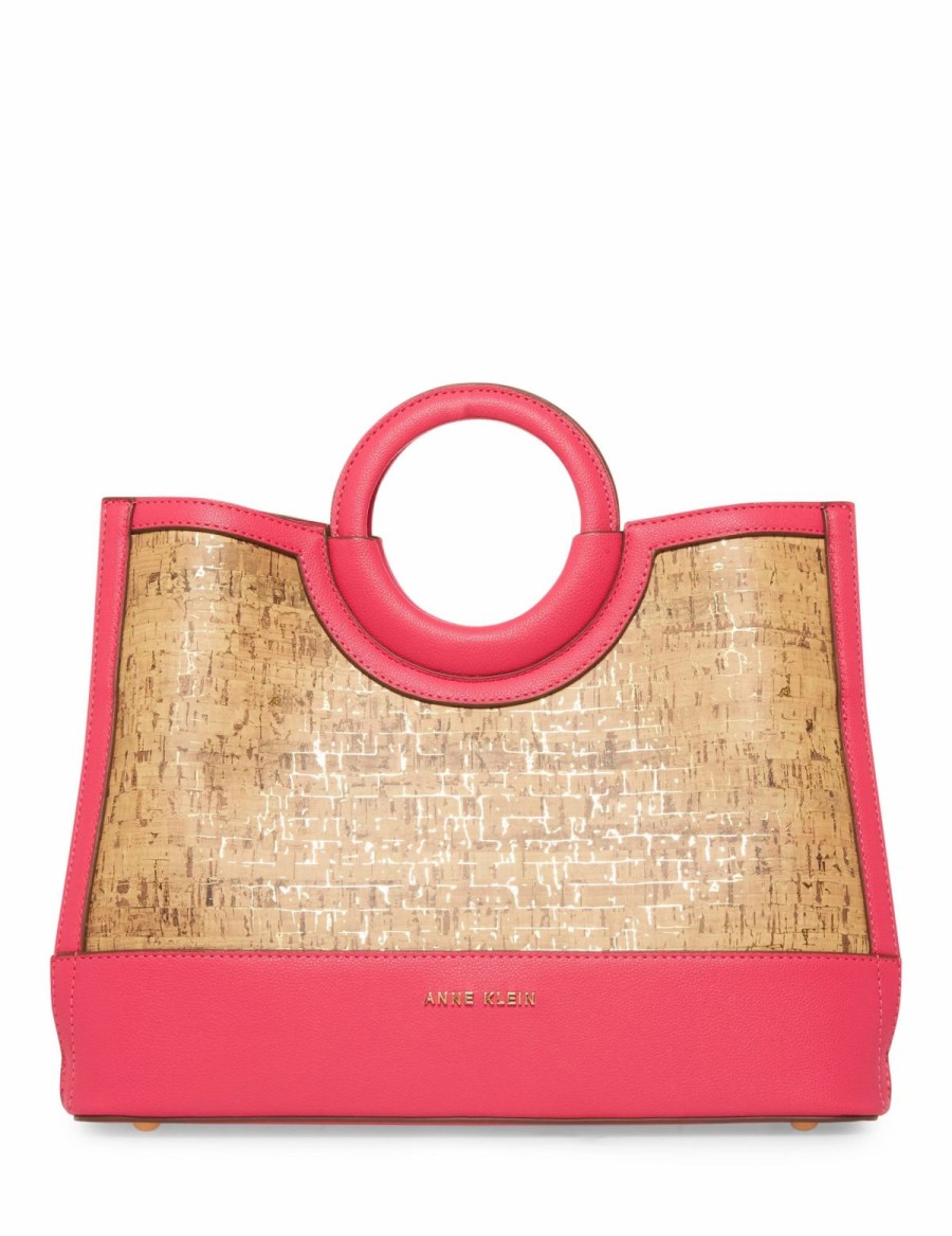 Handbags * | Madden Handbags Cork Rounded Top Handle Satchel Fuchsia / Cork