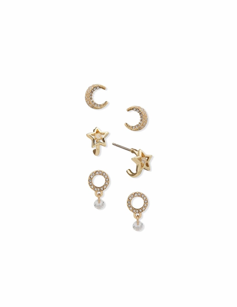 Watches & Jewelry * | The Jewelry Group Moon Star Pierced Earring Trio In Gift Box Gold Tone