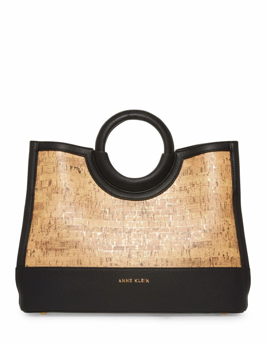 Handbags * | Madden Handbags Cork Rounded Top Handle Satchel Black / Cork