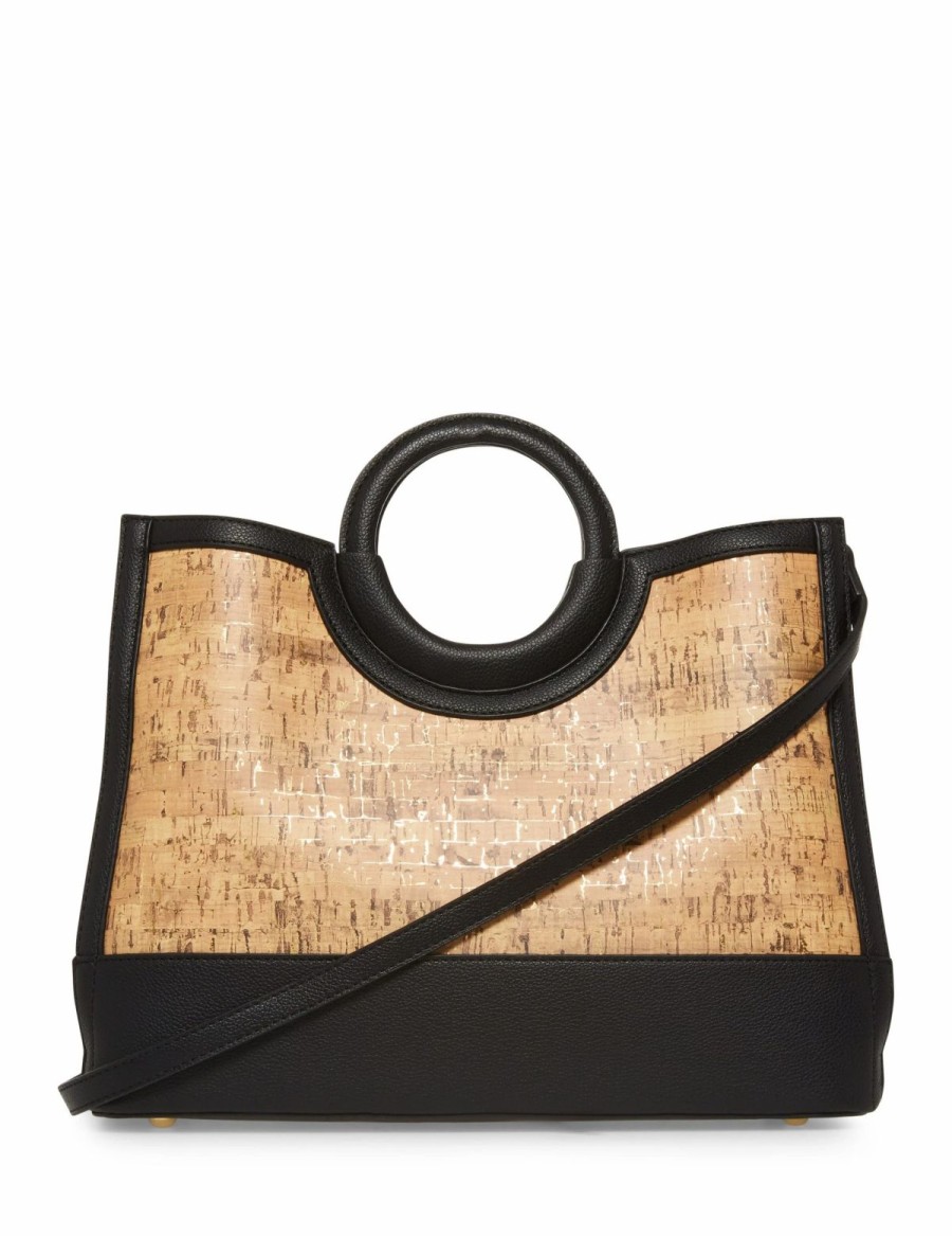 Handbags * | Madden Handbags Cork Rounded Top Handle Satchel Black / Cork