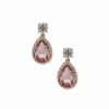 Watches & Jewelry * | The Jewelry Group Round With Halo Pear Drop Stud Earrings Gold Tone/Pink