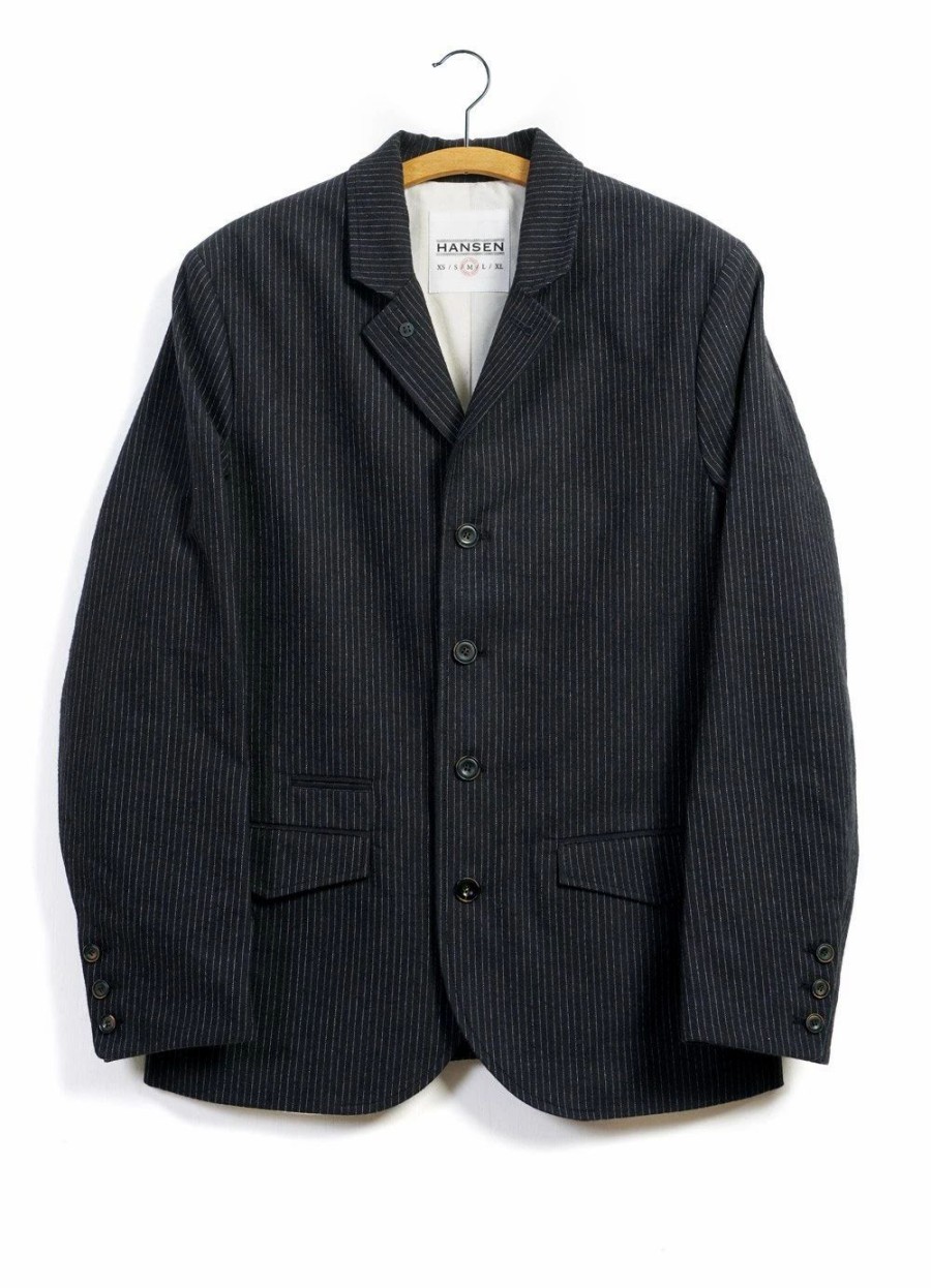 Tops * | Hansen Garments Anker | Casual 4-Button Blazer | Black Pin