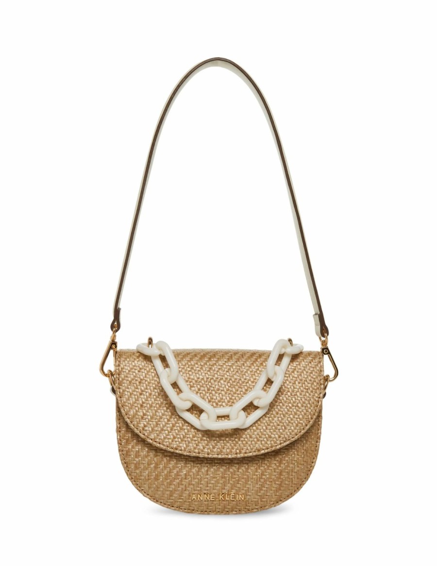 Handbags * | Madden Handbags Mini Convertible Straw Shoulder Bag With Resin Chain Straw Weave / Anne White / Anne White