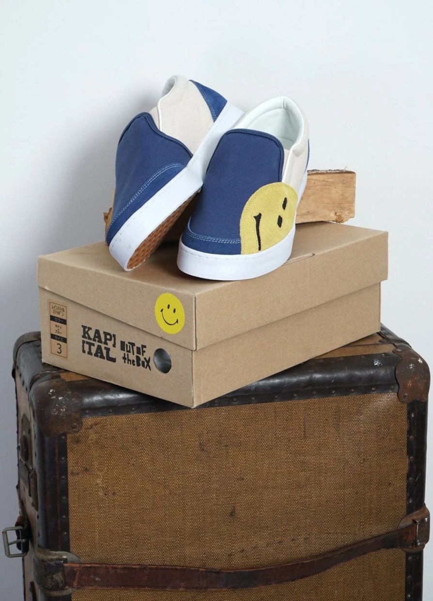 Footwear * | Kapital Rain Smile | Slop On Shoes | Ecru X Blue