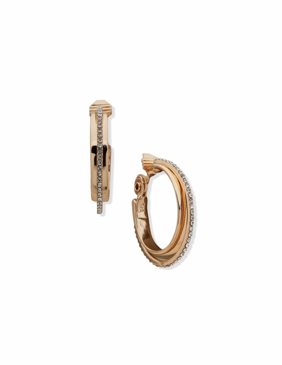 Watches & Jewelry * | The Jewelry Group Clip On Hoop With Pave Gold Tone