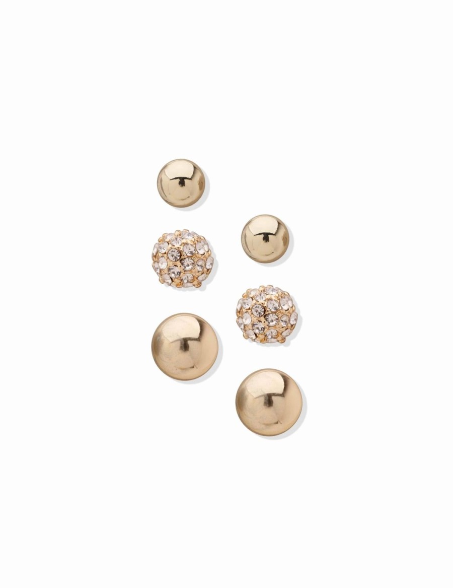 Watches & Jewelry * | The Jewelry Group Trio Post Buttons Earrings Set Gold-Tone