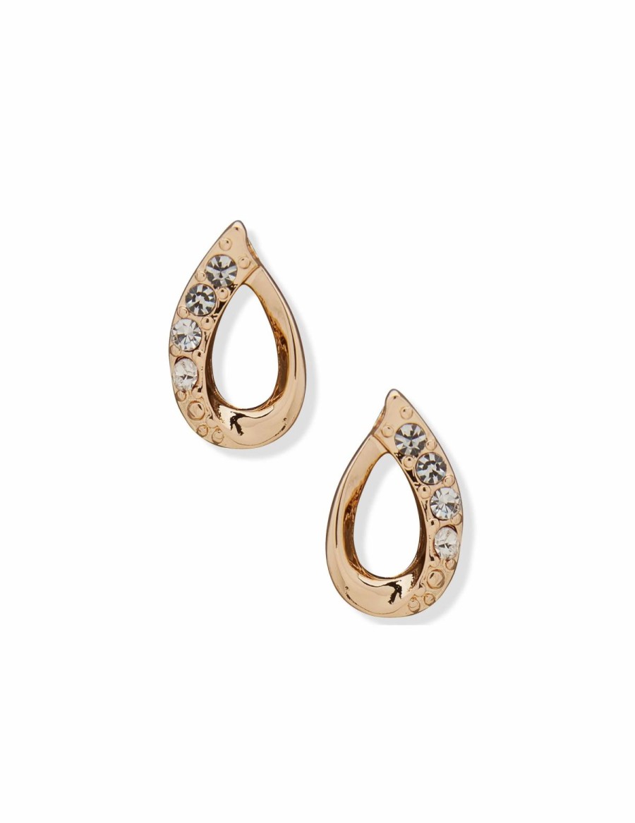 Watches & Jewelry * | The Jewelry Group Open Button With Pave Pierced Earrings Gold Tone