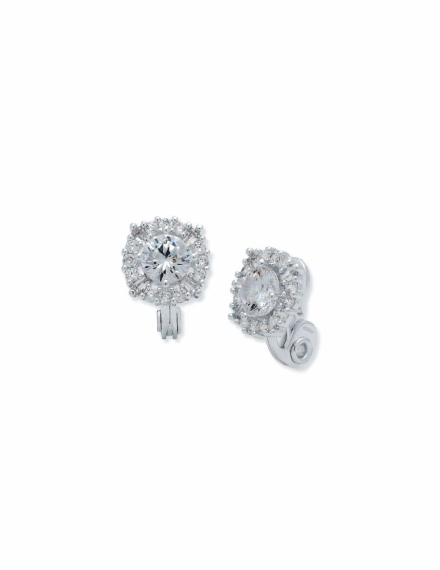 Watches & Jewelry * | The Jewelry Group Crystal Pave Clip Earrings Silver-Tone