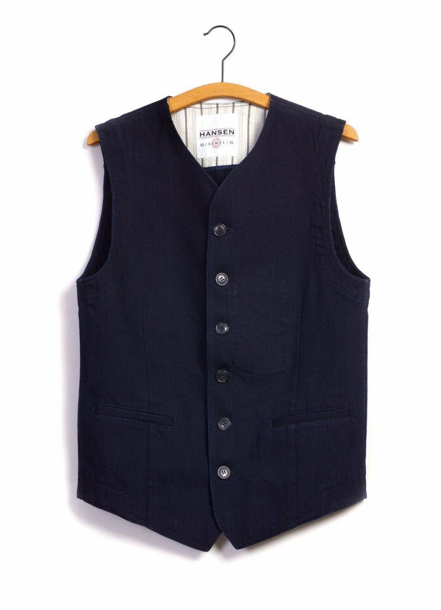 Tops * | Hansen Garments Kaj | Casual Waistcoat | Black Indigo