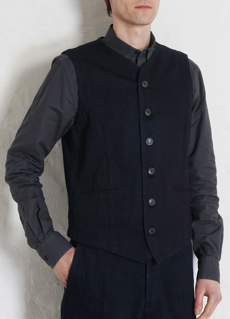 Tops * | Hansen Garments Kaj | Casual Waistcoat | Black Indigo