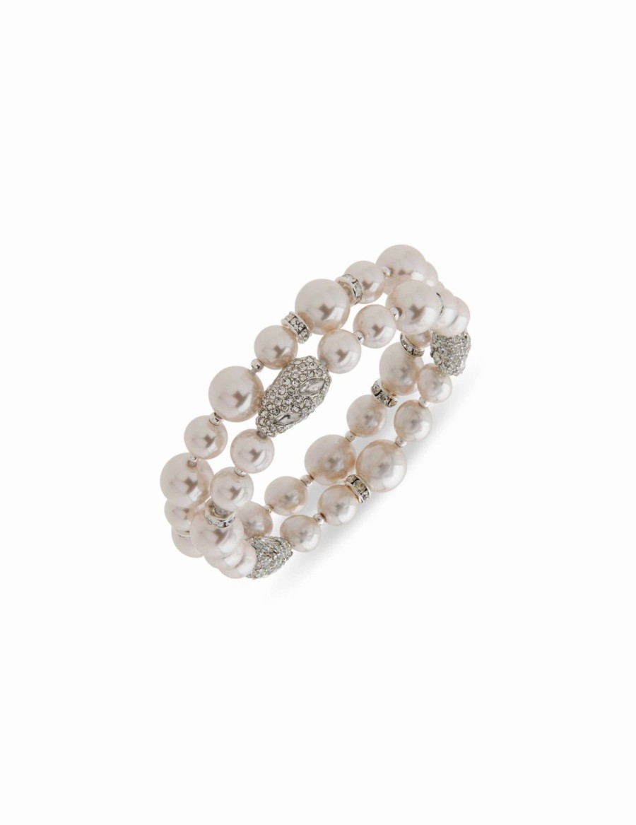 Watches & Jewelry * | The Jewelry Group Faux Pearl & Crystal Nuggets Stretch Bracelet Silver-Tone