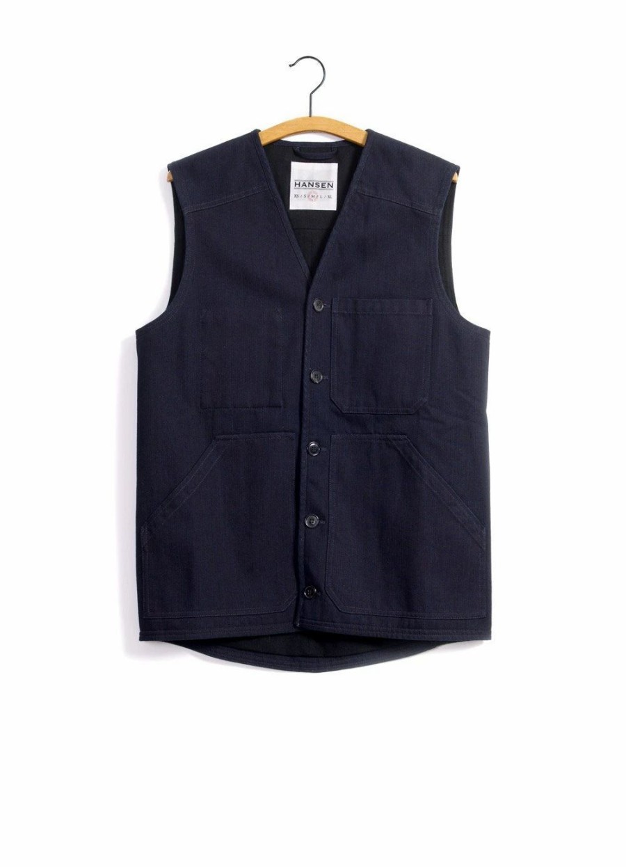 Tops * | Hansen Garments Bernt | Wool Lined Work Vest | Black Indigo