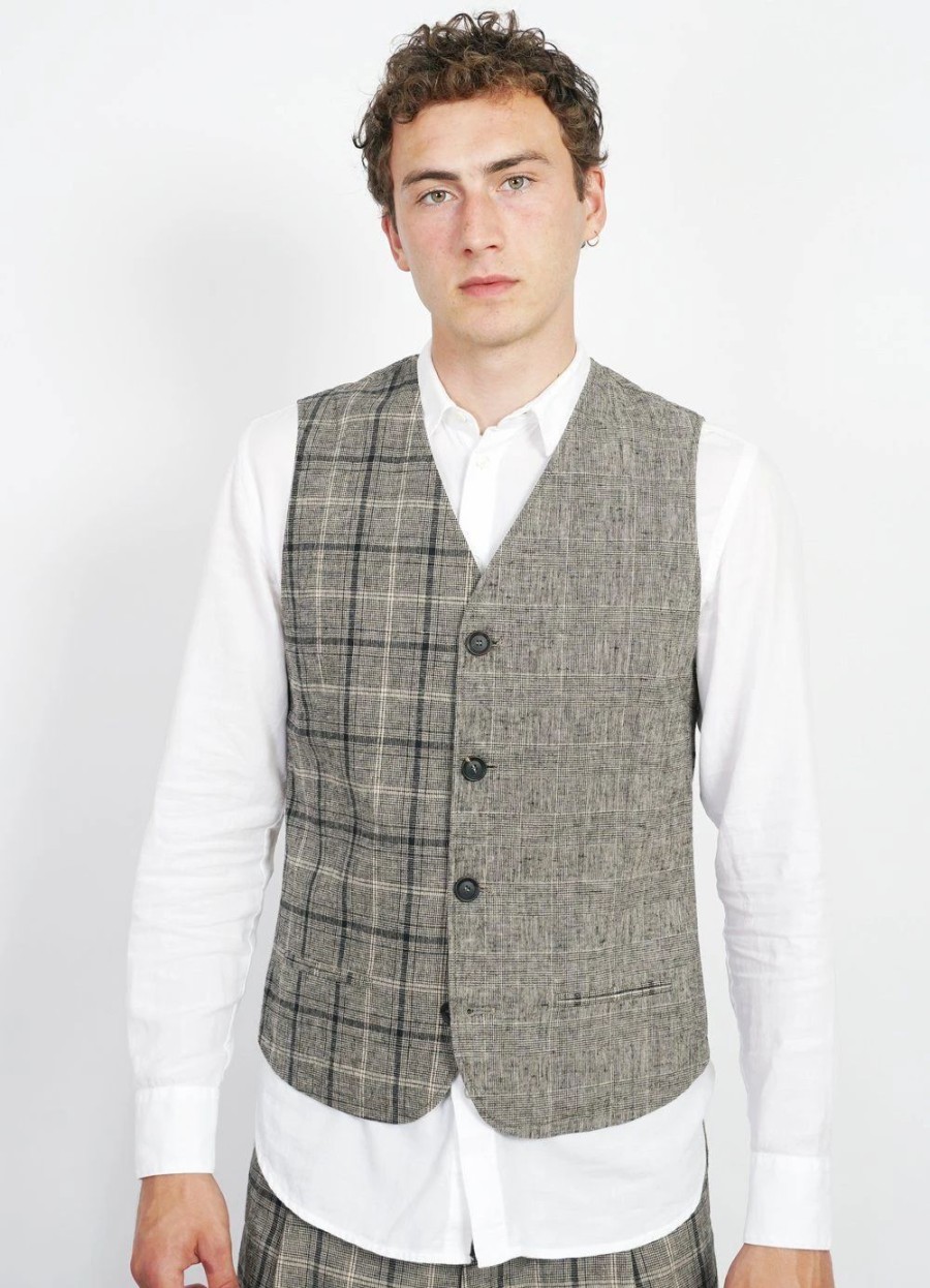 Tops * | Hansen Garments Daniel | Four Button Waistcoat | Mixed Check