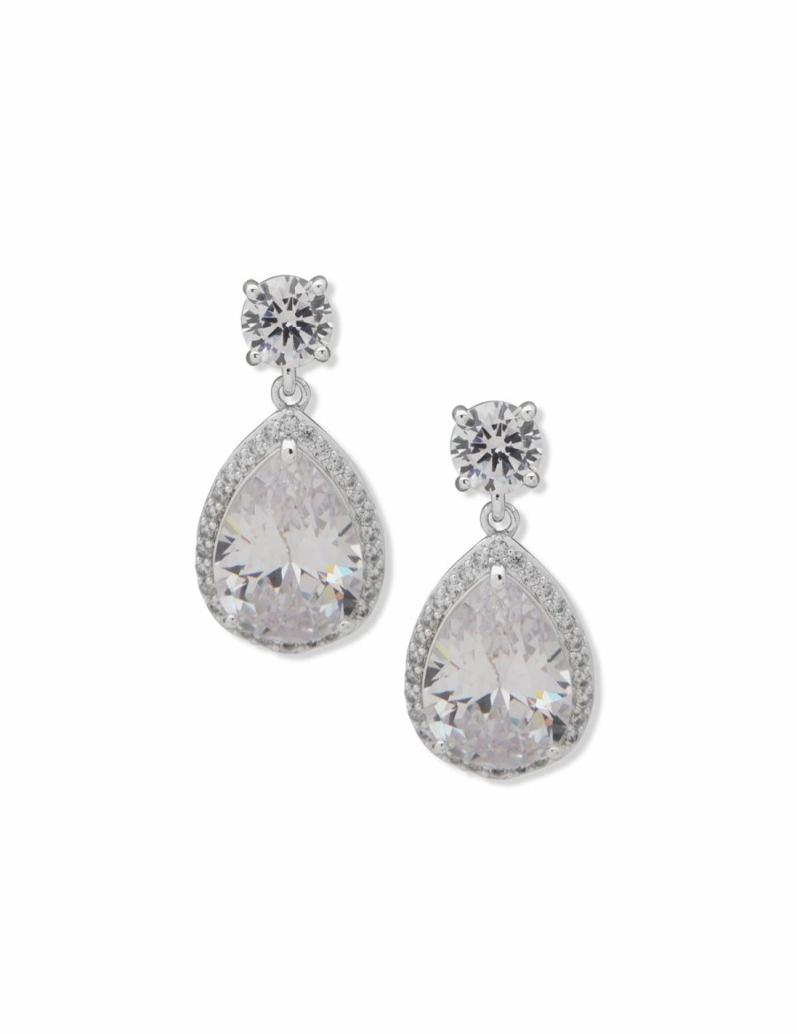 Watches & Jewelry * | The Jewelry Group Halo Pear Drop Studs Silver-Tone