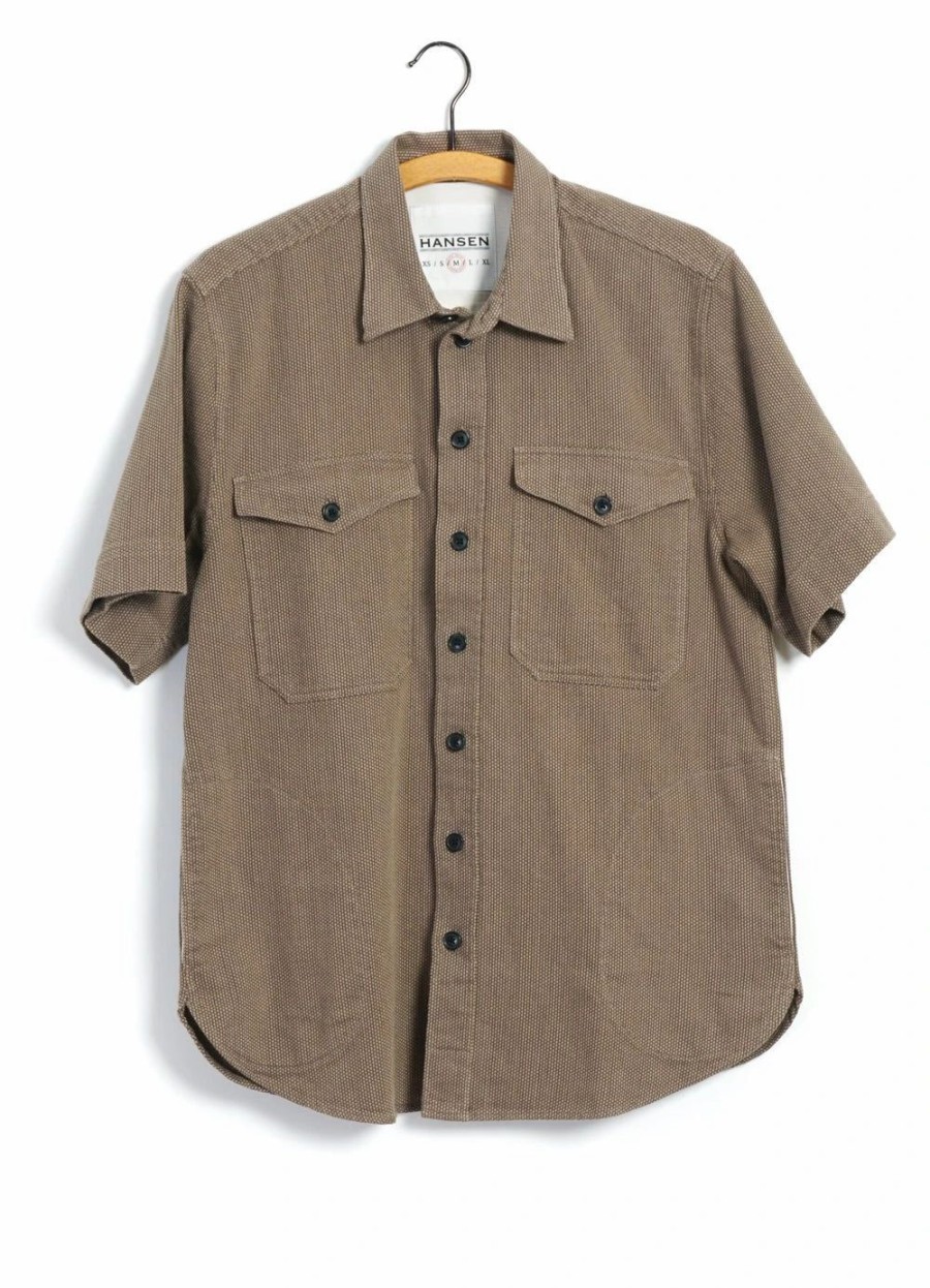 Tops * | Hansen Garments Villy | Short Sleeve Shirt | Khaki Sashiko