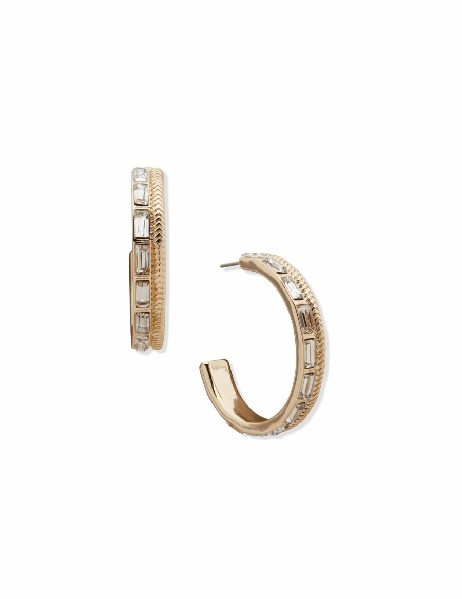 Watches & Jewelry * | The Jewelry Group Omega Chain Baguette Hoop Pierced Earrings Gold Tone