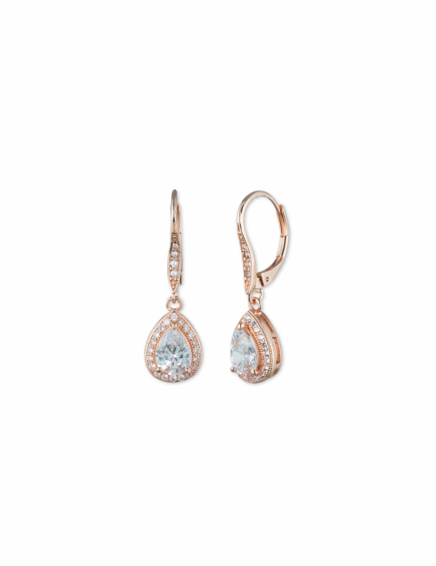 Watches & Jewelry * | The Jewelry Group Rose Gold-Tone Cubic Zirconia Halo Drop Earrings Rose-Tone