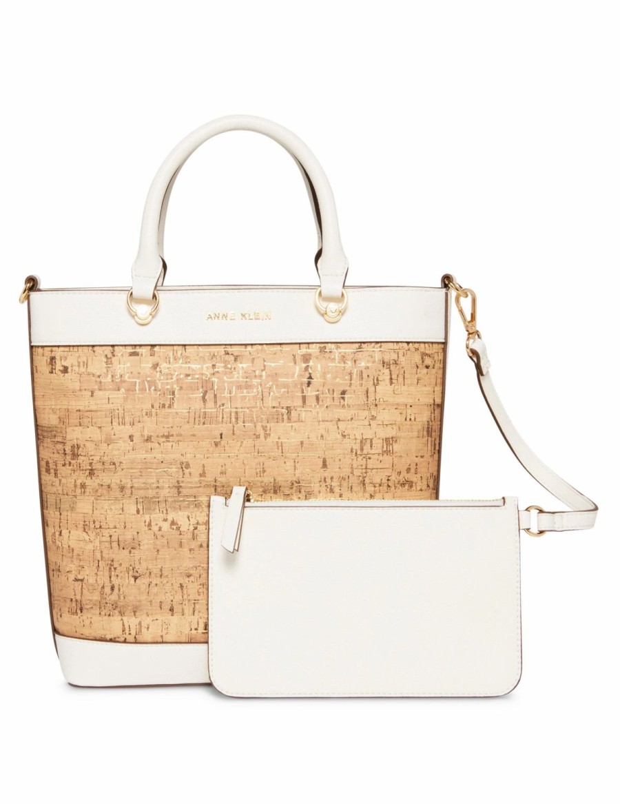 Handbags * | Madden Handbags Mini Cork Tote With Pouch Anne White / Cork