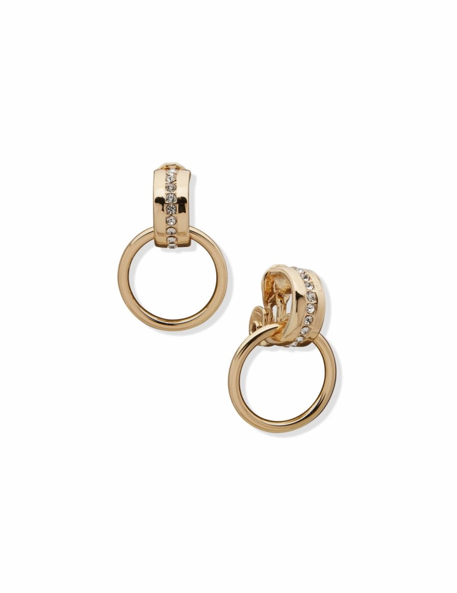 Watches & Jewelry * | The Jewelry Group Doorknocker Crystal Clip Earrings Gold Tone