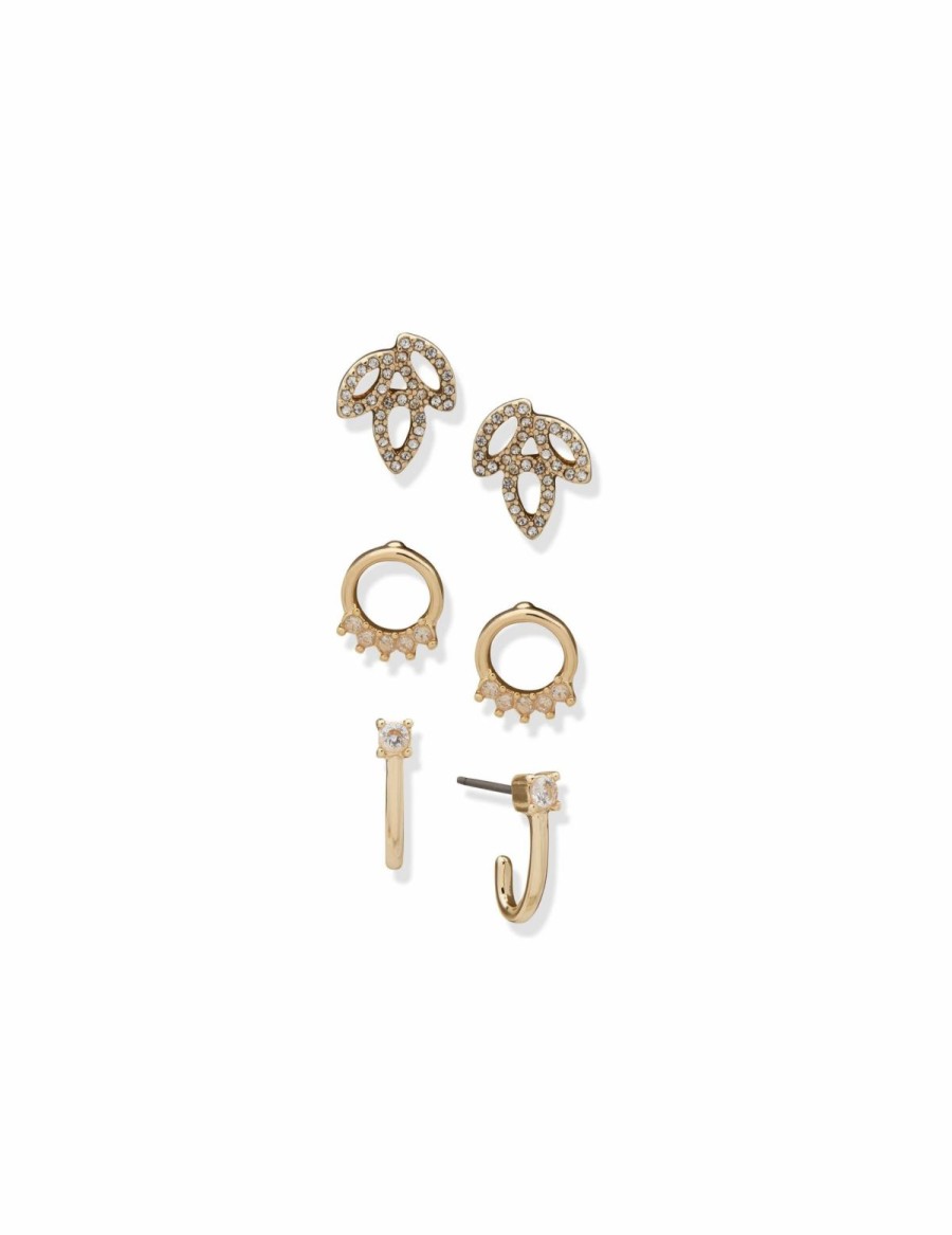 Watches & Jewelry * | The Jewelry Group Drop Hoop Pierced Earring Trio In Gift Box Gold Tone