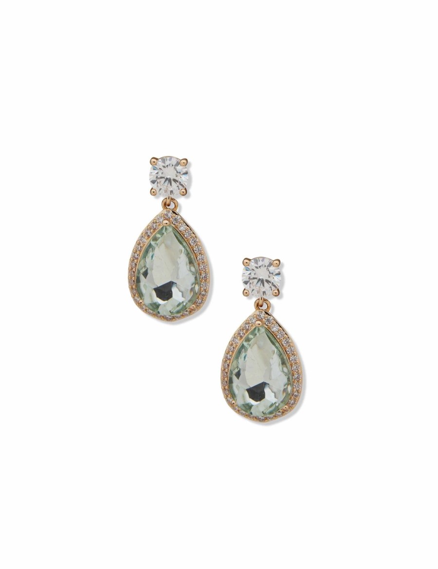 Watches & Jewelry * | The Jewelry Group Round With Halo Pear Drop Stud Earrings Gold Tone/Green