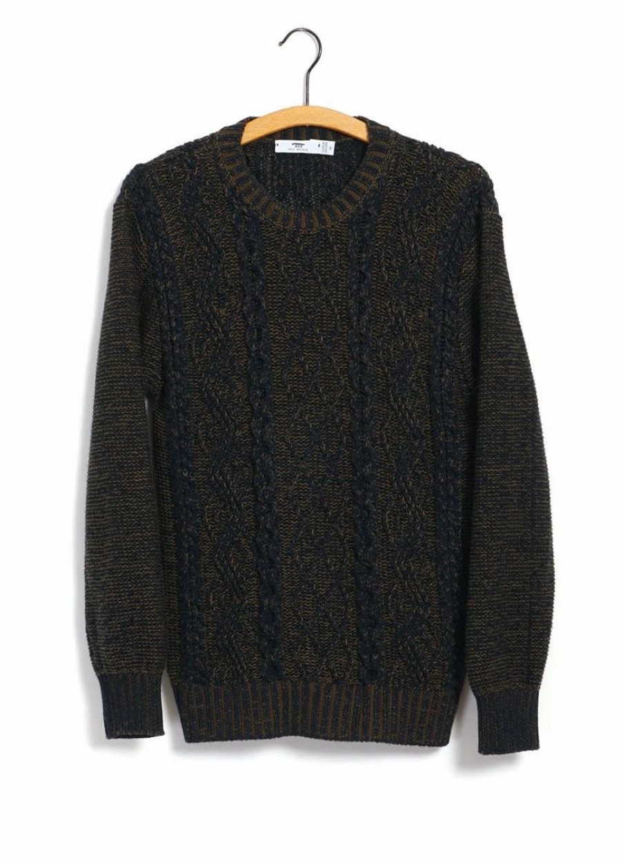 Tops * | Inis Meain Plated Beach Sweater | Pima Cotton Knitwear | Brown/Navy