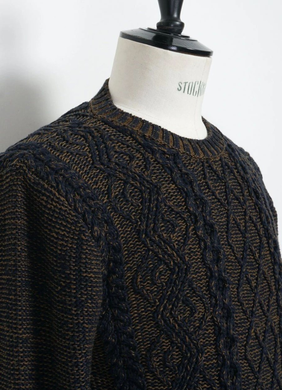 Tops * | Inis Meain Plated Beach Sweater | Pima Cotton Knitwear | Brown/Navy