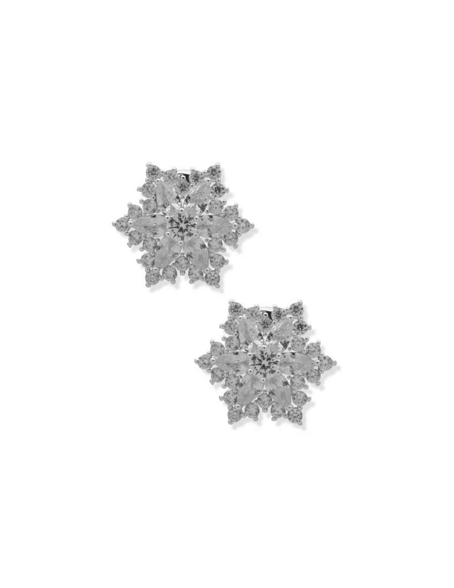 Watches & Jewelry * | The Jewelry Group Snowflake Stone Button Clip On Earrings Silver Tone