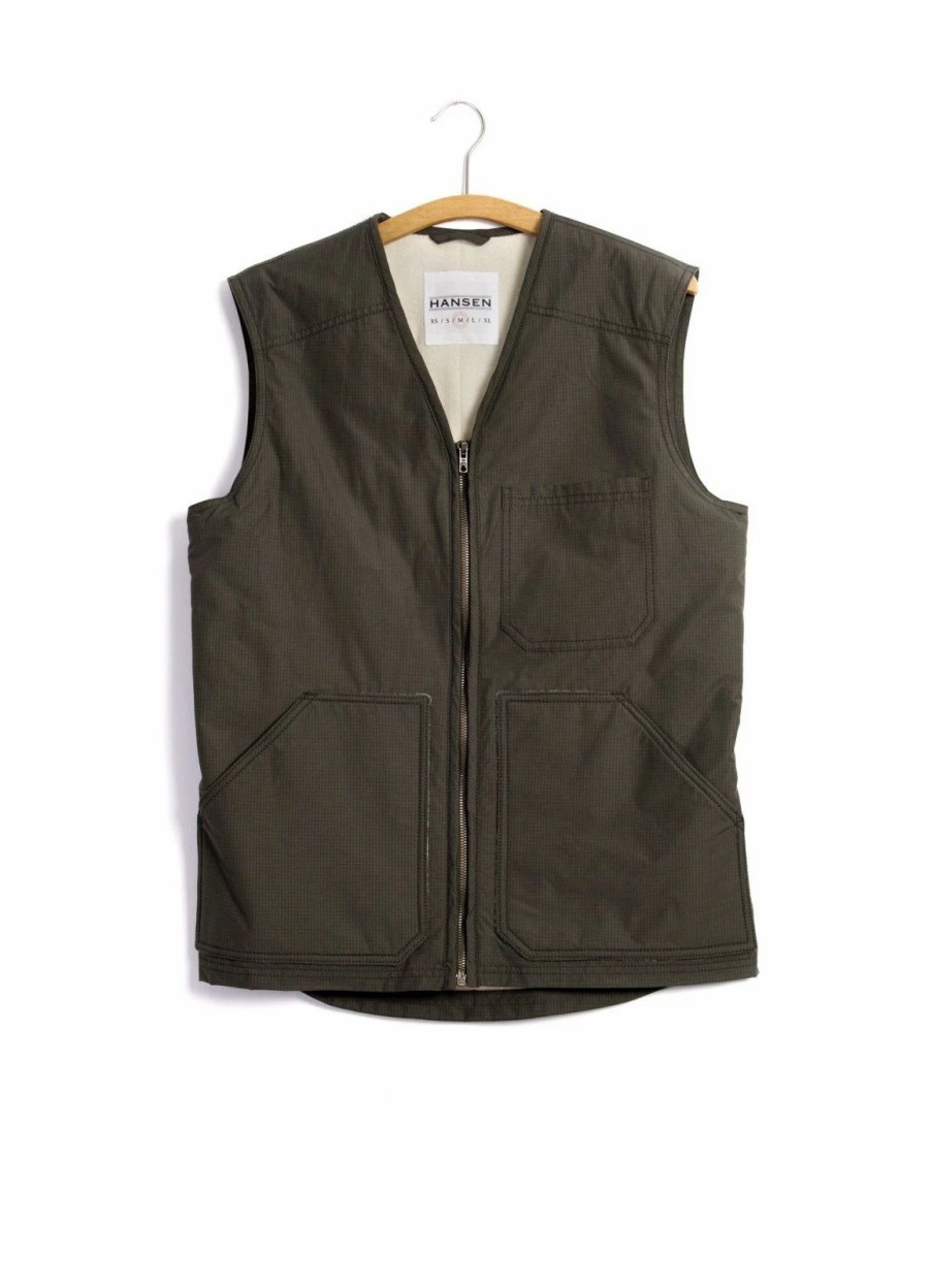 Tops * | Hansen Garments Herbert | Lined Zipper Work Waistcoat | Tech Army