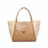 Handbags * | Madden Handbags Mixed Media Sherpa Lock Tote Khaki&Cement