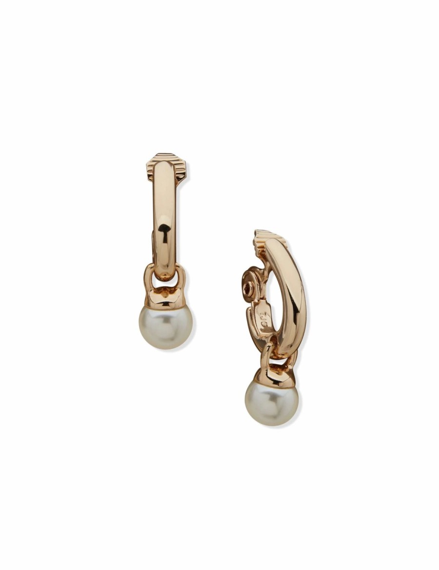 Watches & Jewelry * | The Jewelry Group J Hoop With Pearl Drop Clip On Earrings Gold Tone