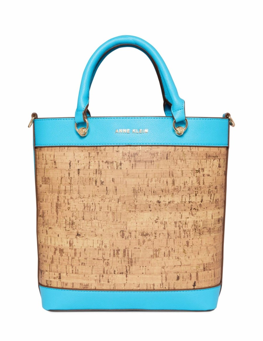 Handbags * | Madden Handbags Mini Cork Tote With Pouch Turquoise Sea / Cork